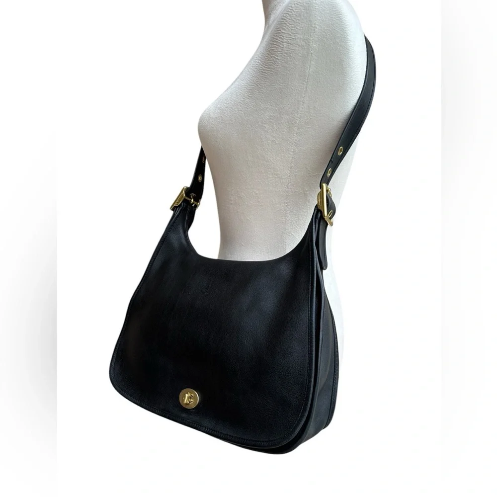 COACH Vintage Legacy Crescent Black Leather Flap Bag